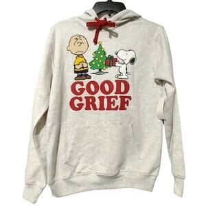 Peanuts Charlie Brown Christmas Good Grief Snoopy Pullover Hoodie Gray Womens XS